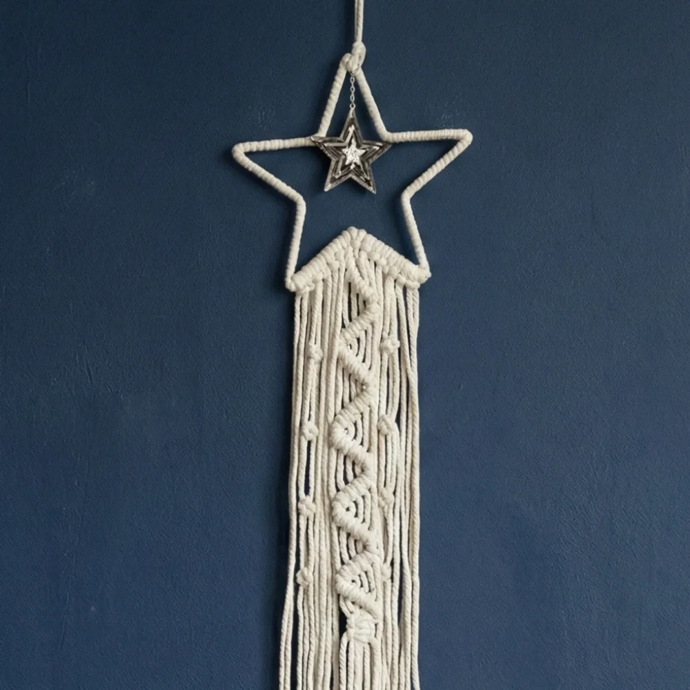 Handmade Cream Star Macrame Wall Hanging - Boho Home Decor new